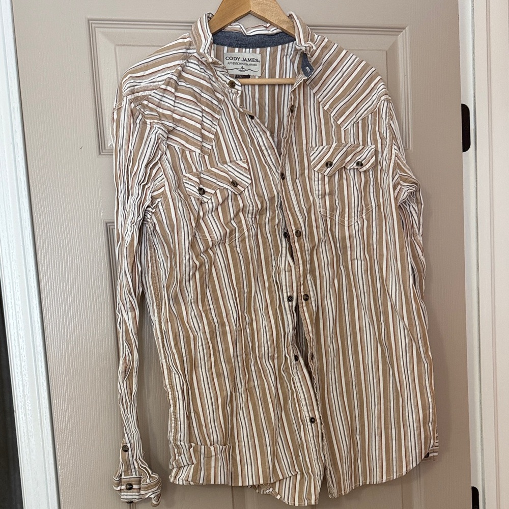 Cory James Tan Striped Men's Casual Shirt